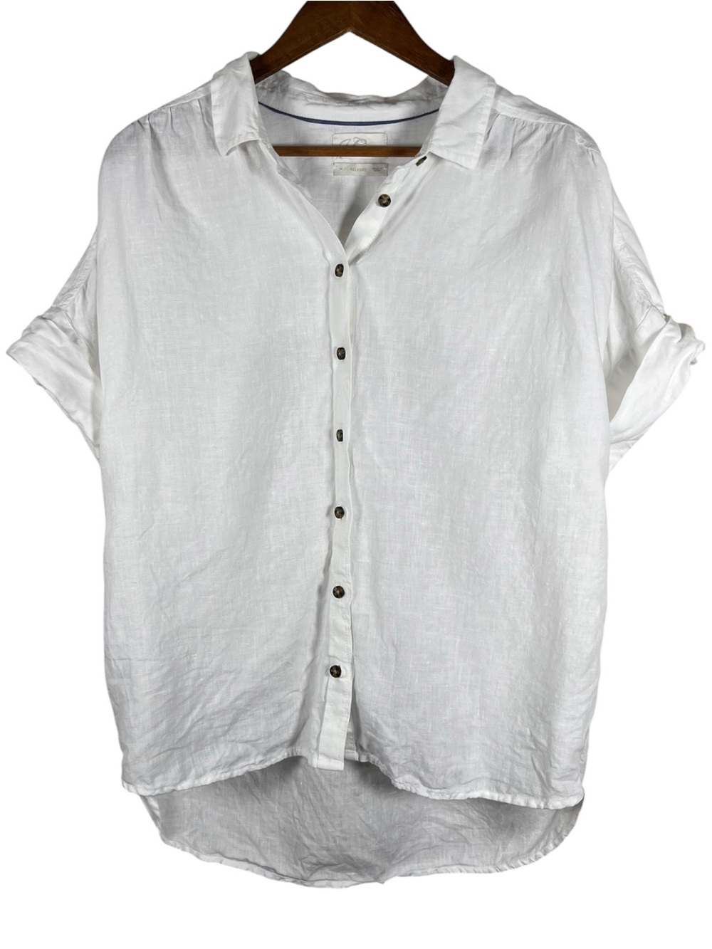 J.Crew Baird McNutt Irish Linen Short Sleeve Shirt Sz M White Lagenlook Coastal - Picture 1 of 8